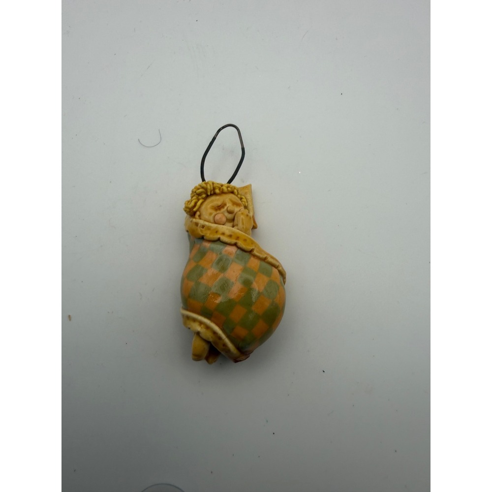 Brazil Handcrafted Clay Sleeping Figure Ornament Checkered Blanket Folk Art